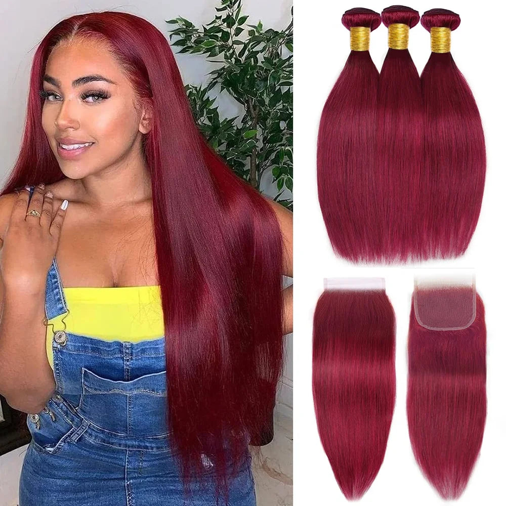 ✨Luxe | 12A Burmese Straight Hair Bundles with Closure – 100% Remy Human Hair