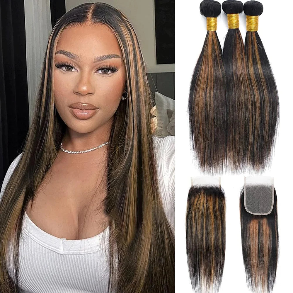 ✨Luxe | 12A Burmese Straight Hair Bundles with Closure – 100% Remy Human Hair
