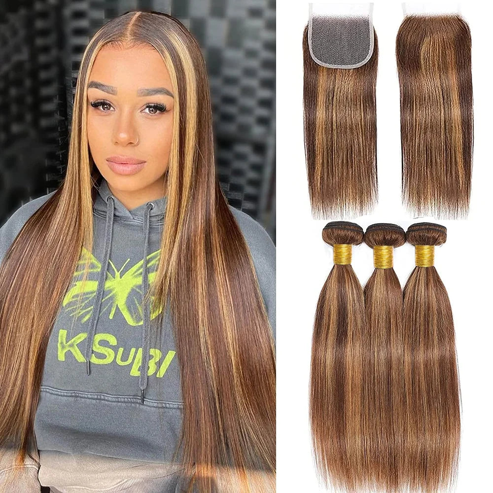 ✨Luxe | 12A Burmese Straight Hair Bundles with Closure – 100% Remy Human Hair