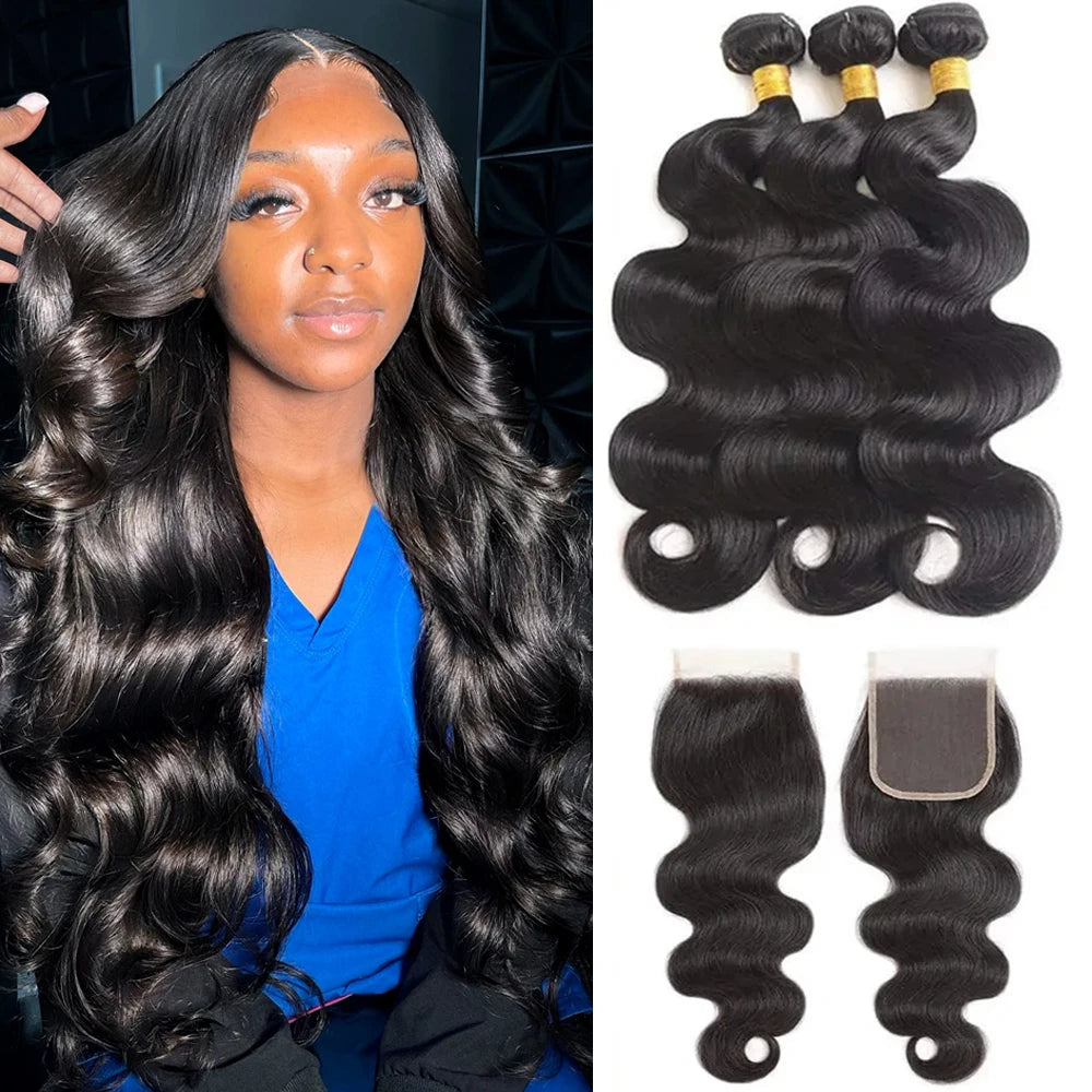 ✨Luxe Brazilian Body Wave Bundles with 4x4 Closure – 100% Remy Human Hair