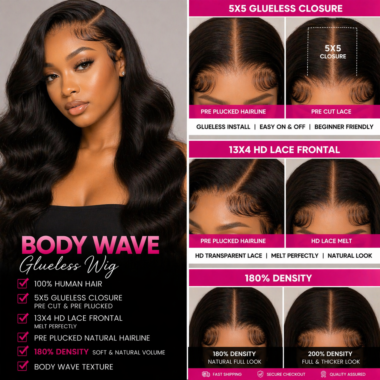✨Luxe Body Wave Lace Front Wig – Glueless Human Hair