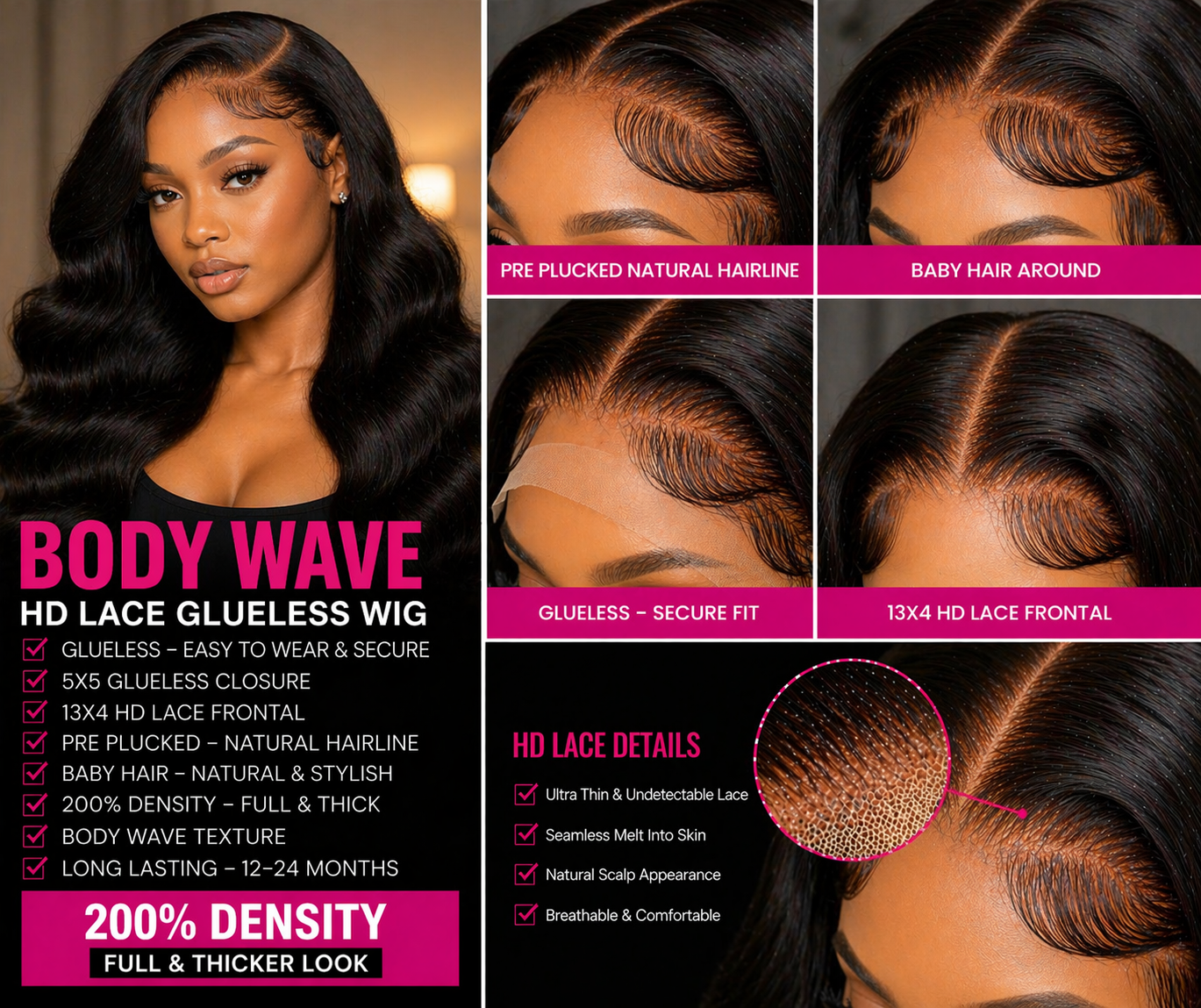 ✨Luxe Body Wave Lace Front Wig – Glueless Human Hair