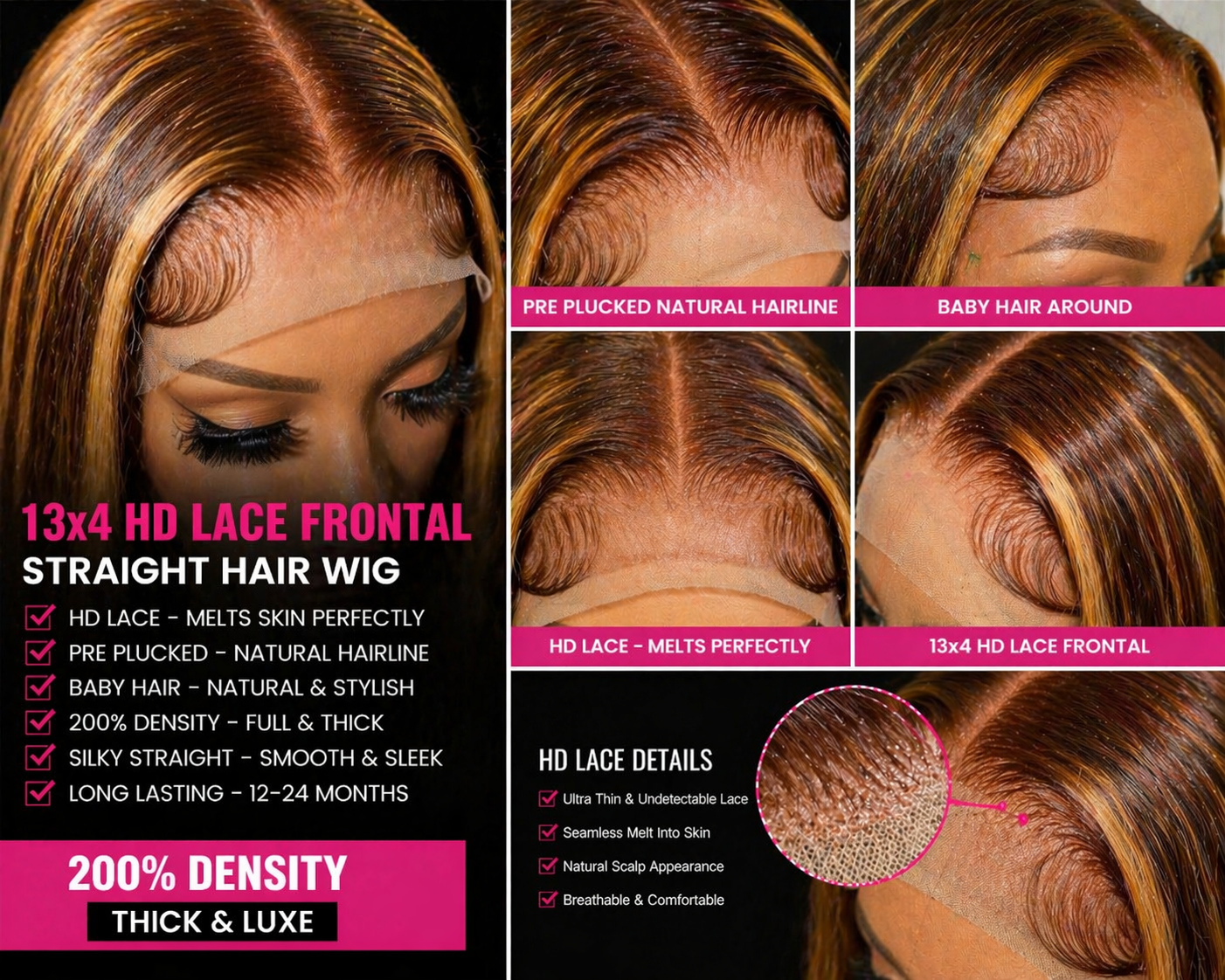 ✨ Luxe Honey Blonde Straight HD Lace Wig