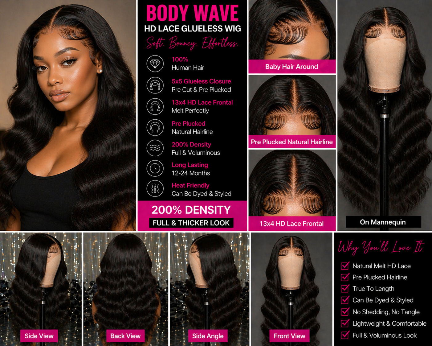 ✨Luxe Body Wave Lace Front Wig – Glueless Human Hair
