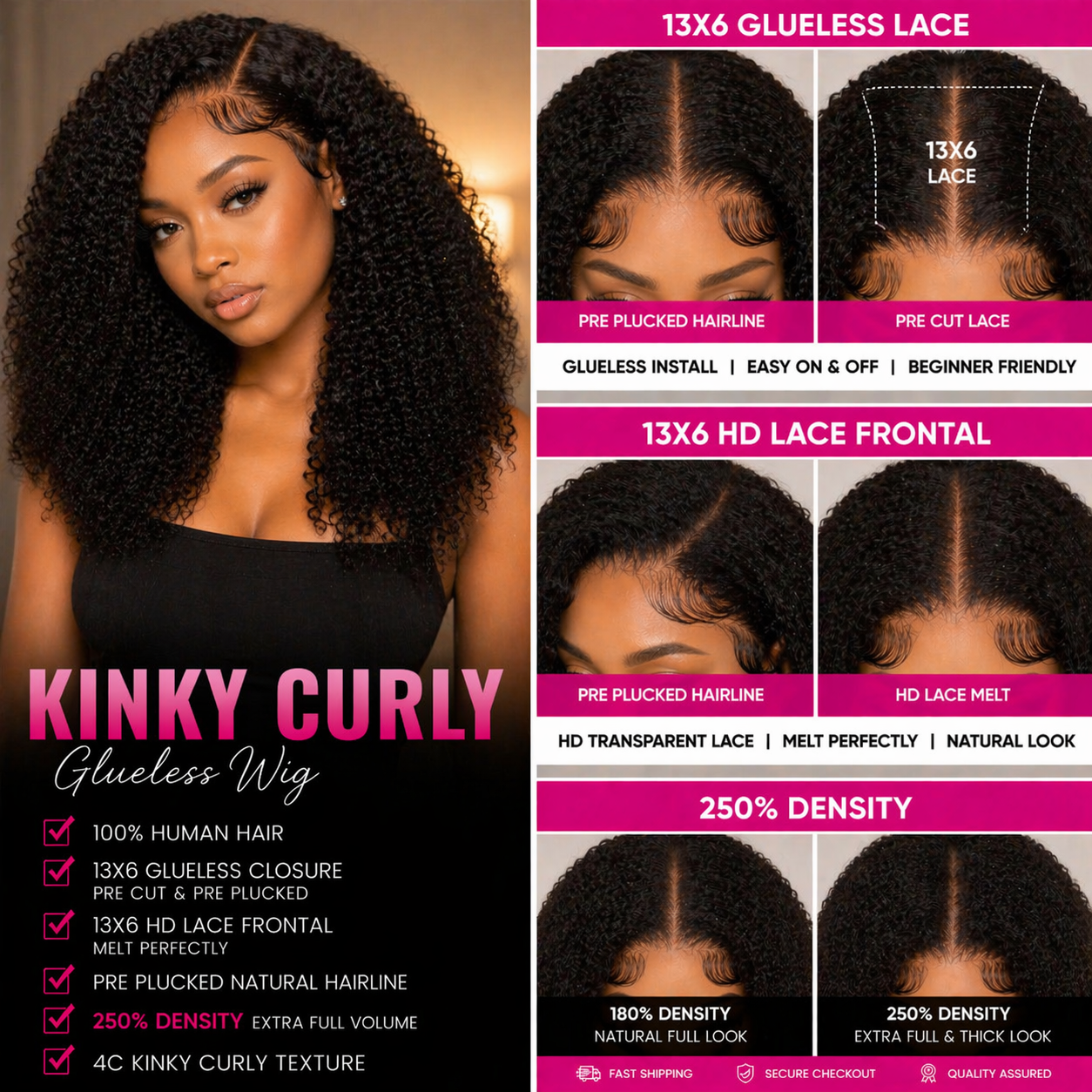 ✨Luxe 4C Kinky Curly HD Lace Wig – Natural Edges