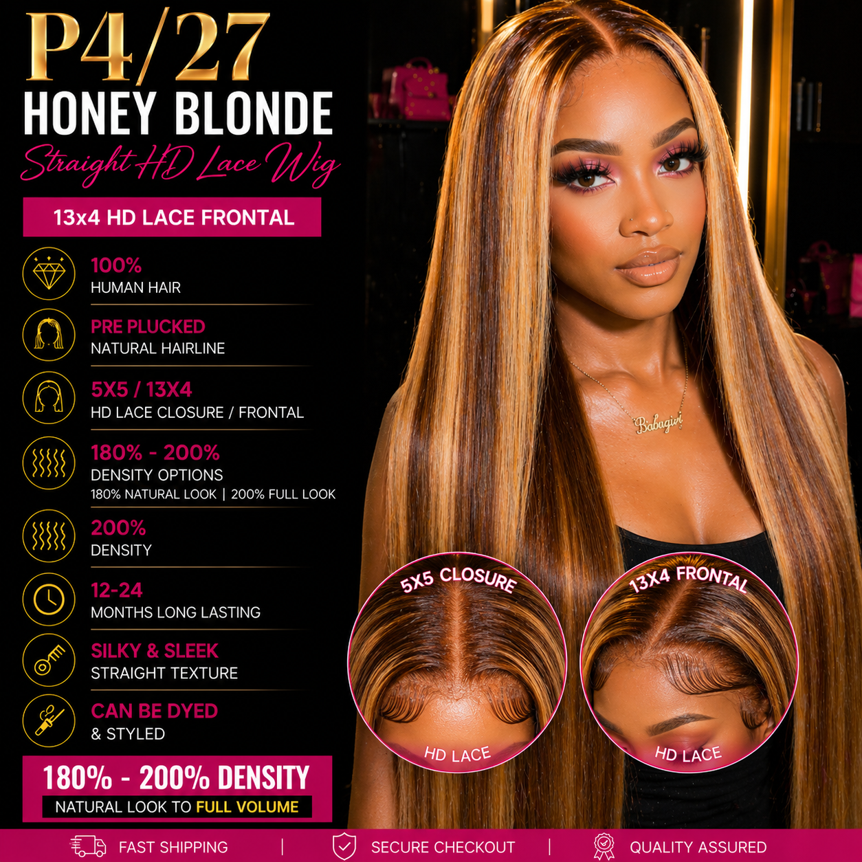 ✨ Luxe Honey Blonde Straight HD Lace Wig