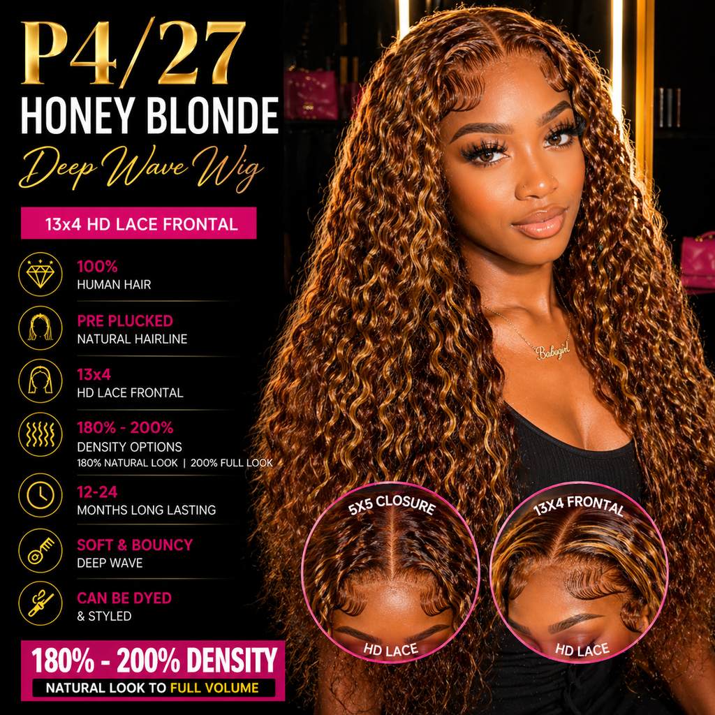 ✨ Honey Blonde Deep Wave Lace Wig – Luxe HD Collection