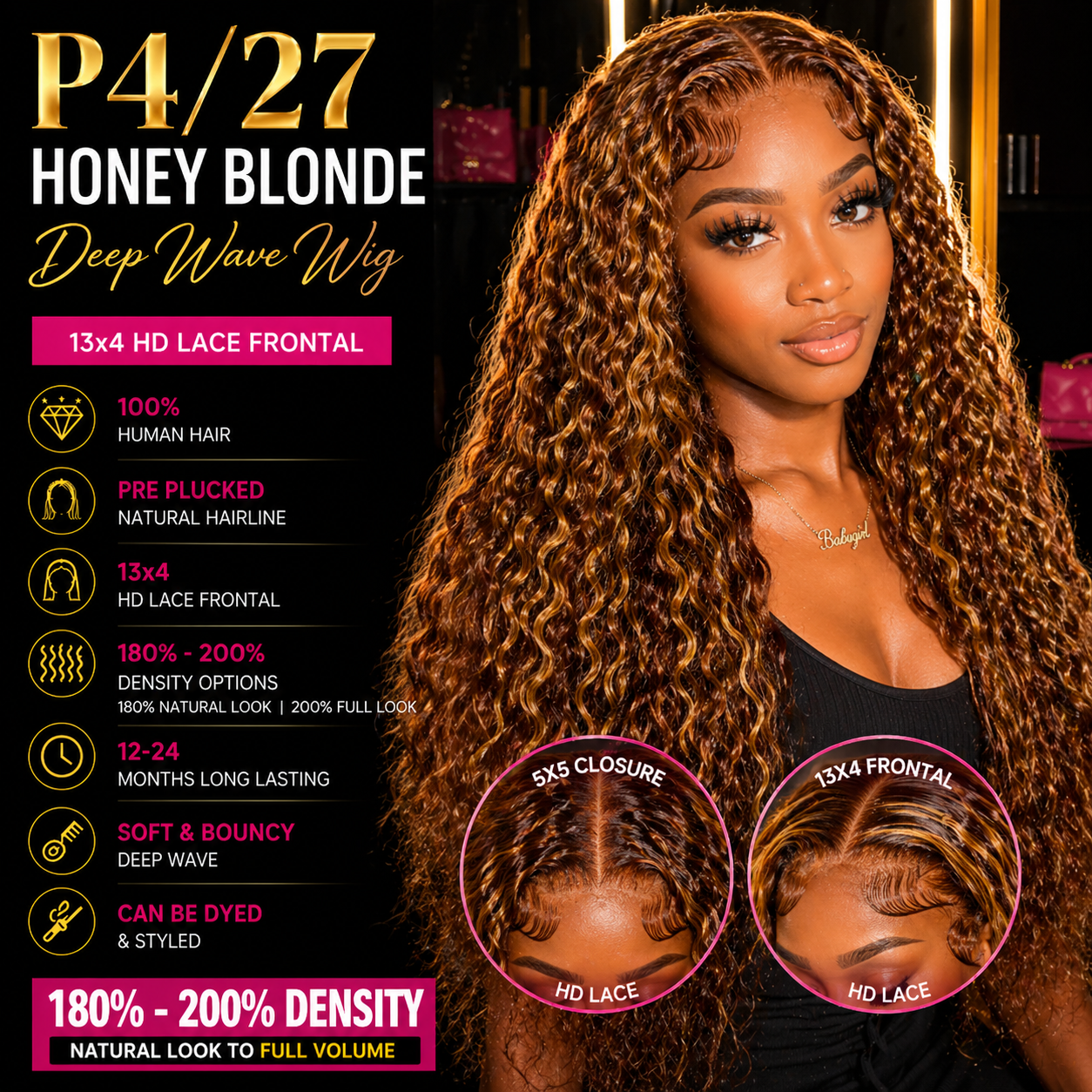 ✨ Honey Blonde Deep Wave Lace Wig – Luxe HD Collection