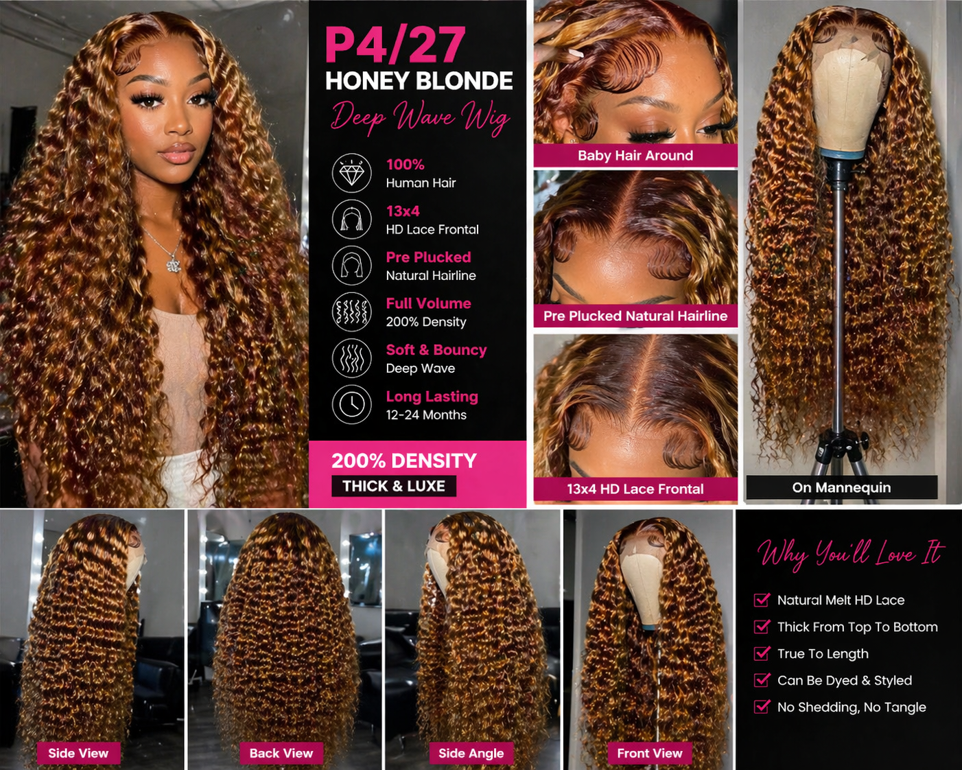 ✨ Honey Blonde Deep Wave Lace Wig – Luxe HD Collection