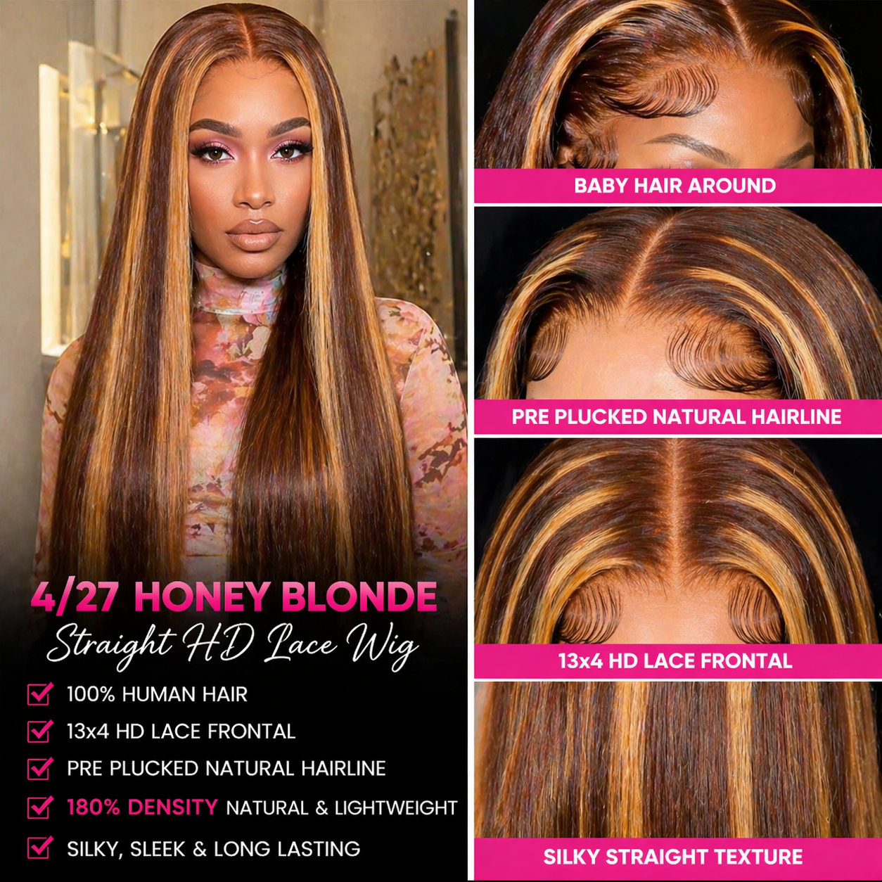 ✨ Luxe Honey Blonde Straight HD Lace Wig