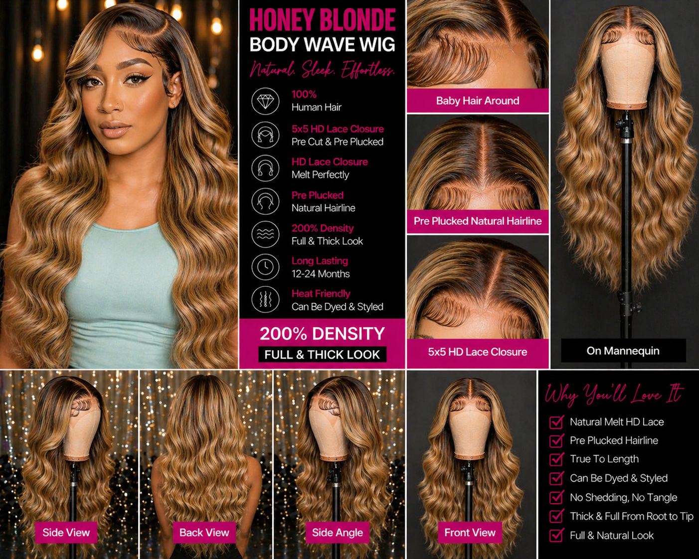 ✨P4/27 Honey Blonde Body Wave HD Lace Wig – Luxury Brazilian Remy Hair
