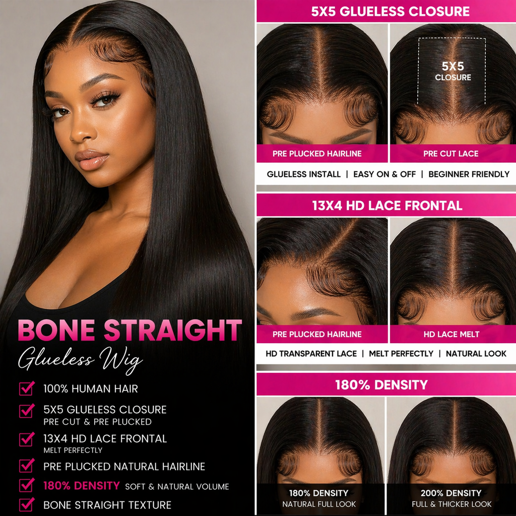 ✨ Luxe HD Glueless Bone Straight Wig – Brazilian Human Hair