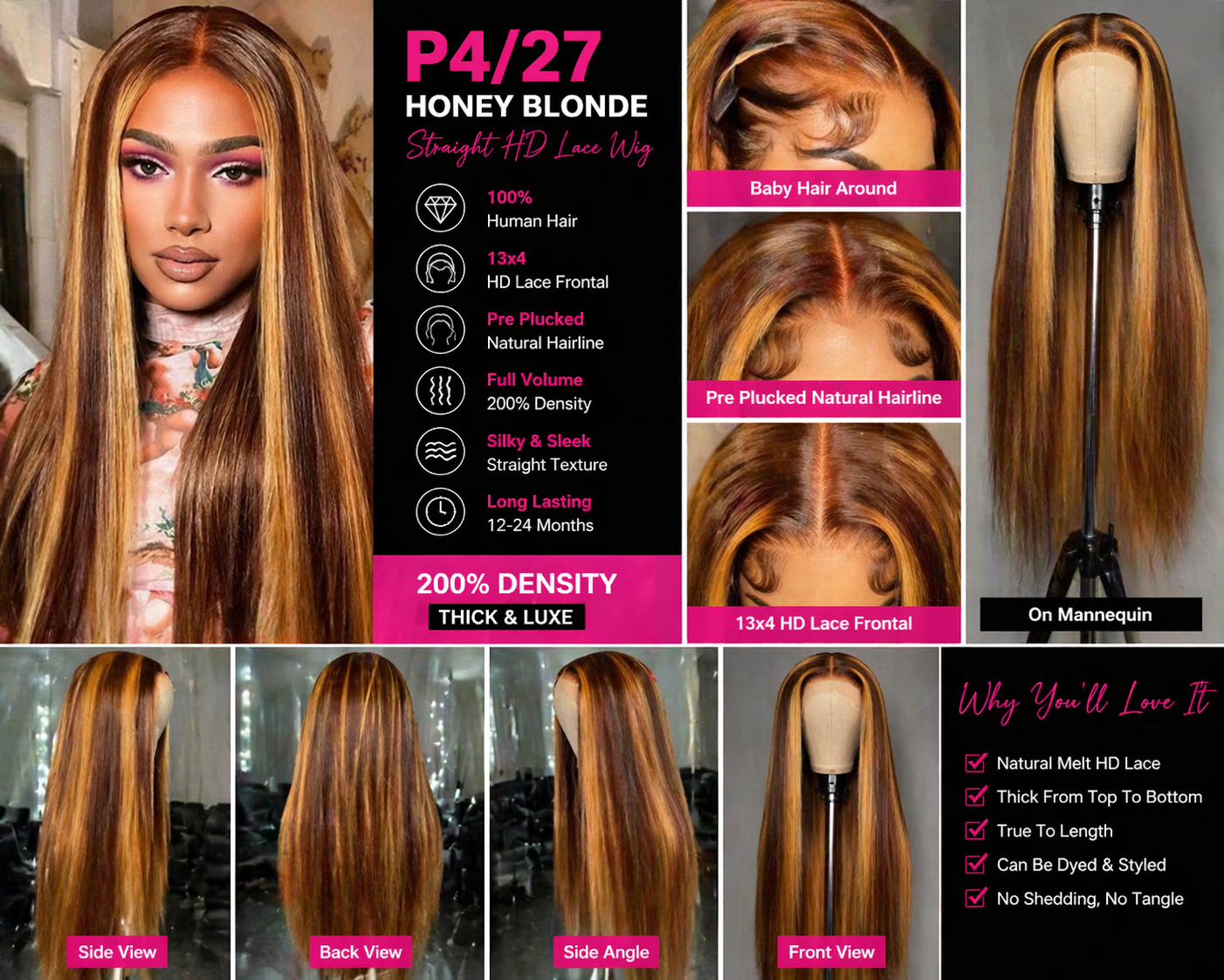 ✨ Luxe Honey Blonde Straight HD Lace Wig