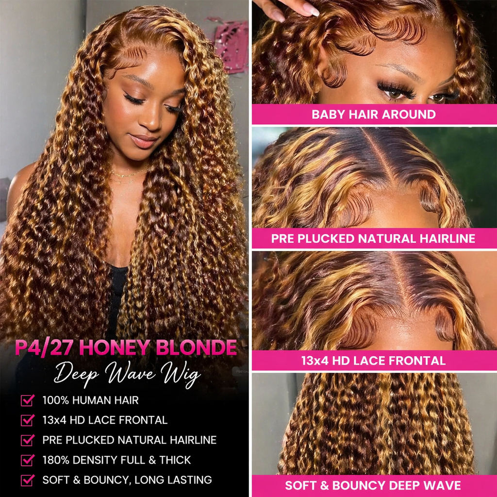 ✨ Honey Blonde Deep Wave Lace Wig – Luxe HD Collection