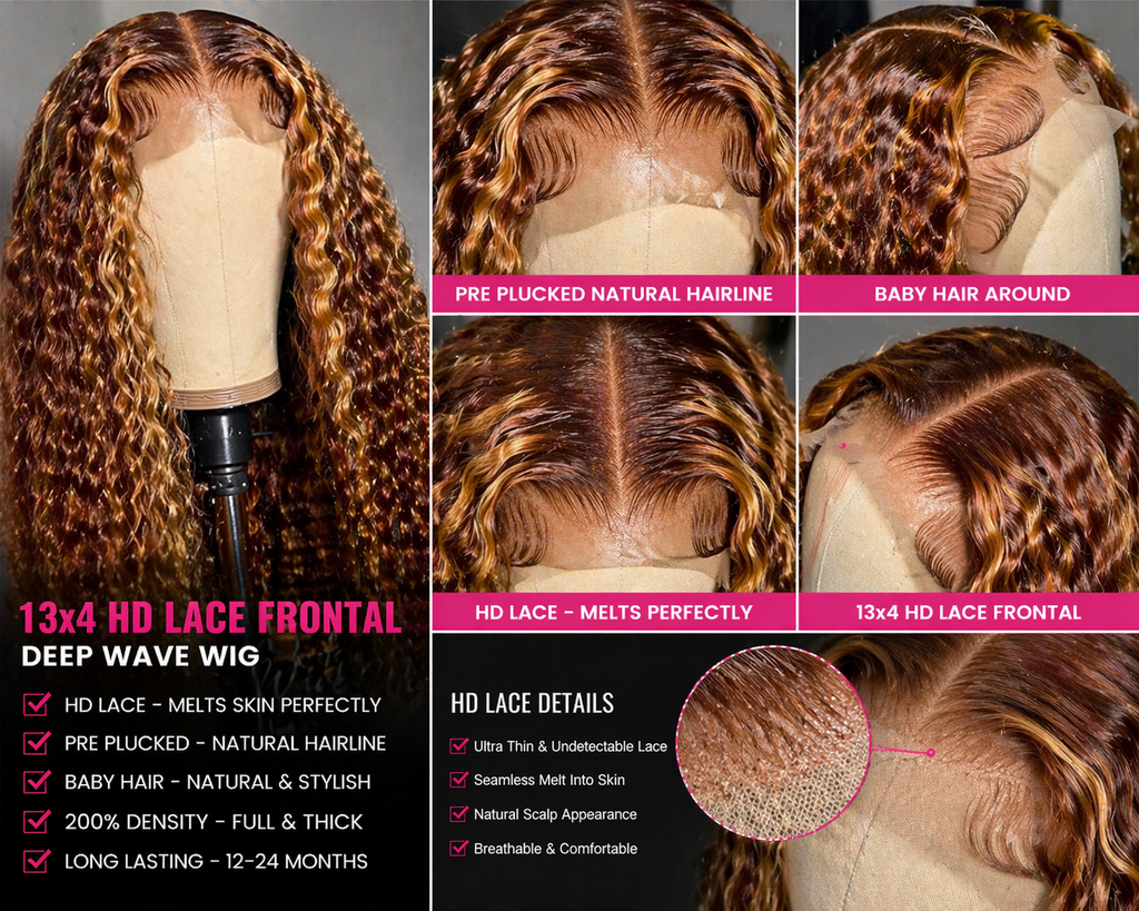 ✨ Honey Blonde Deep Wave Lace Wig – Luxe HD Collection