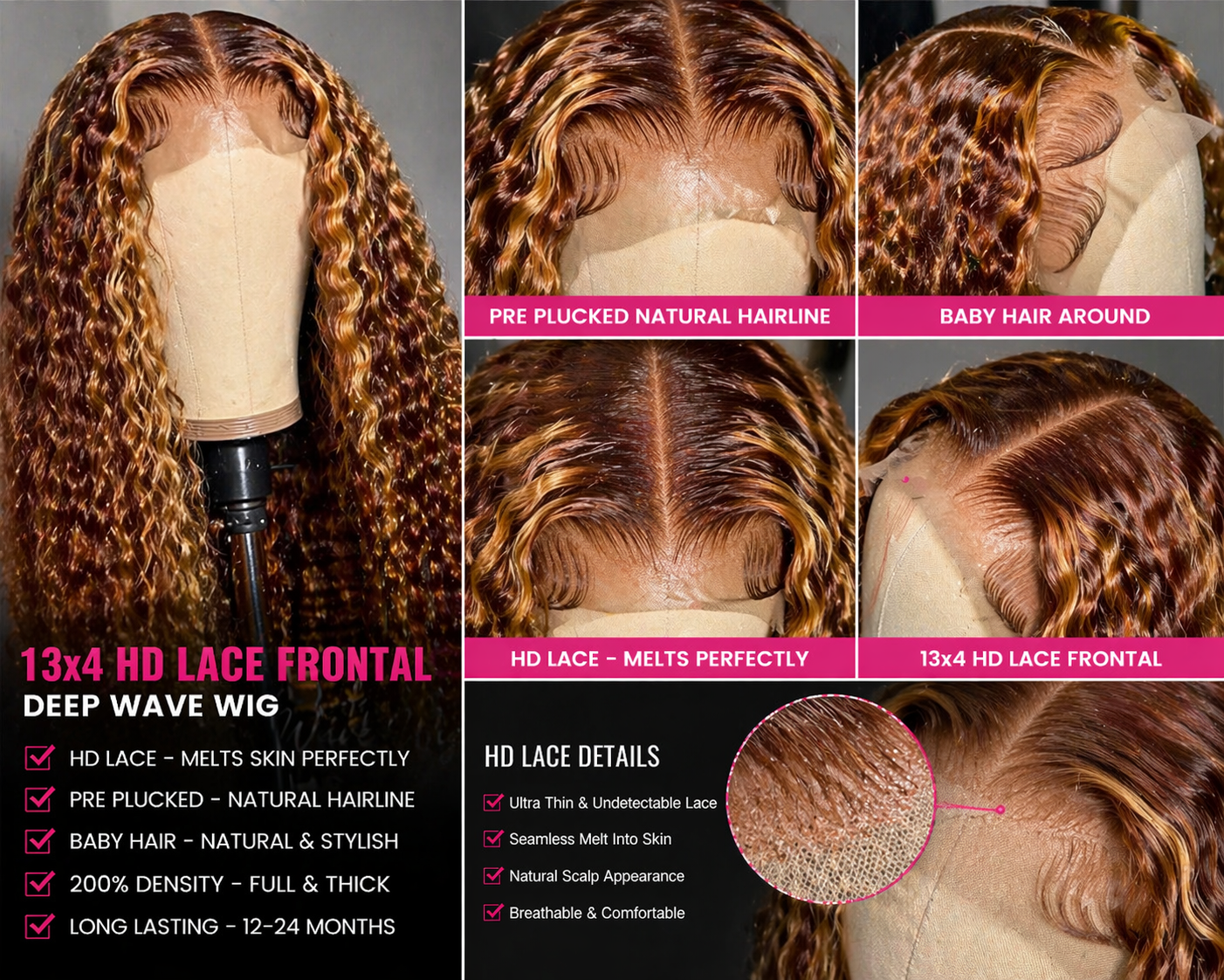 ✨ Honey Blonde Deep Wave Lace Wig – Luxe HD Collection