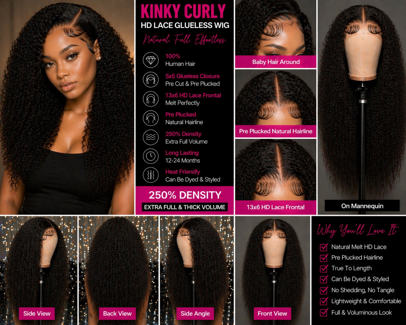 ✨Luxe 4C Kinky Curly HD Lace Wig – Natural Edges