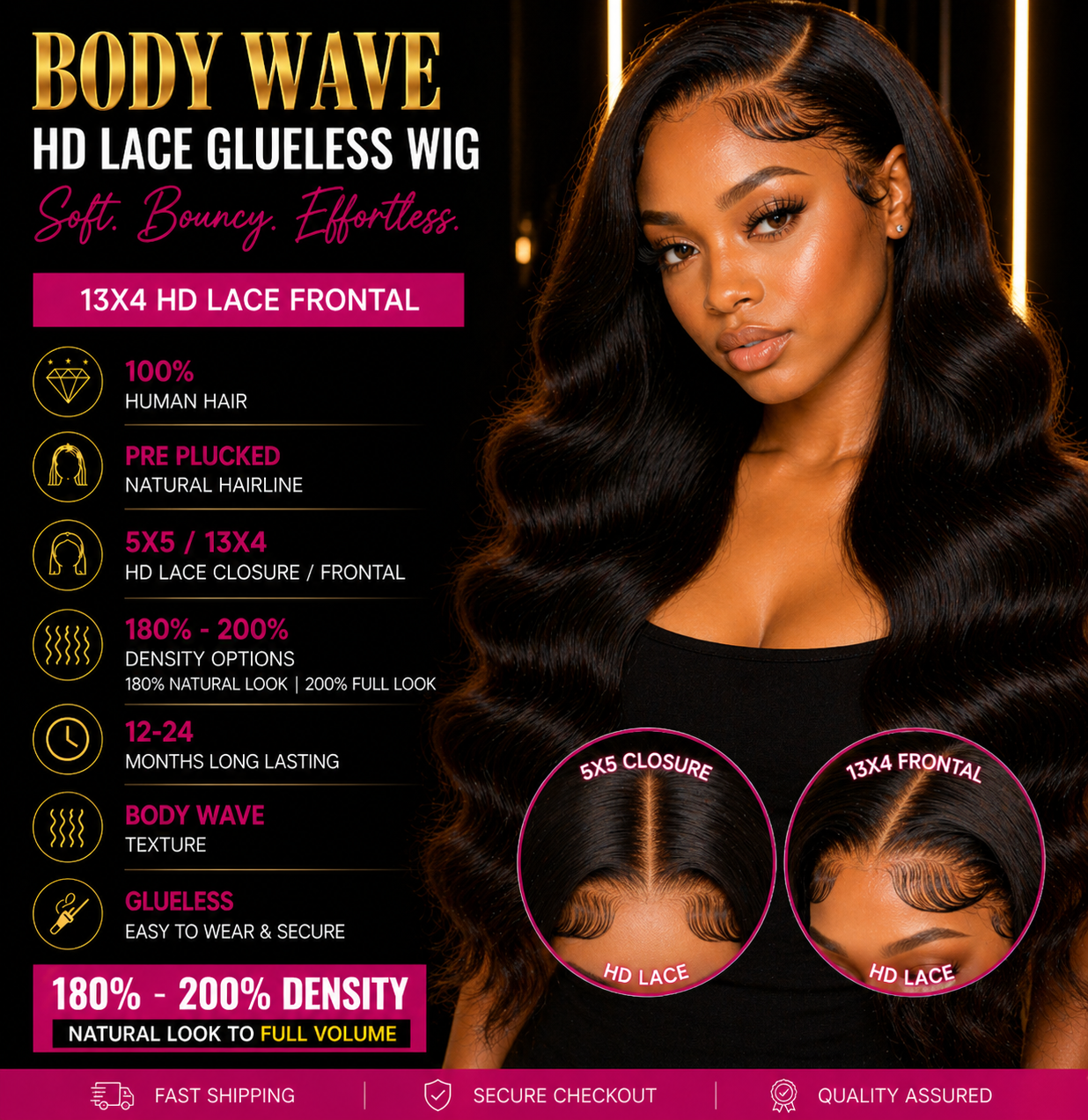 ✨Luxe Body Wave Lace Front Wig – Glueless Human Hair