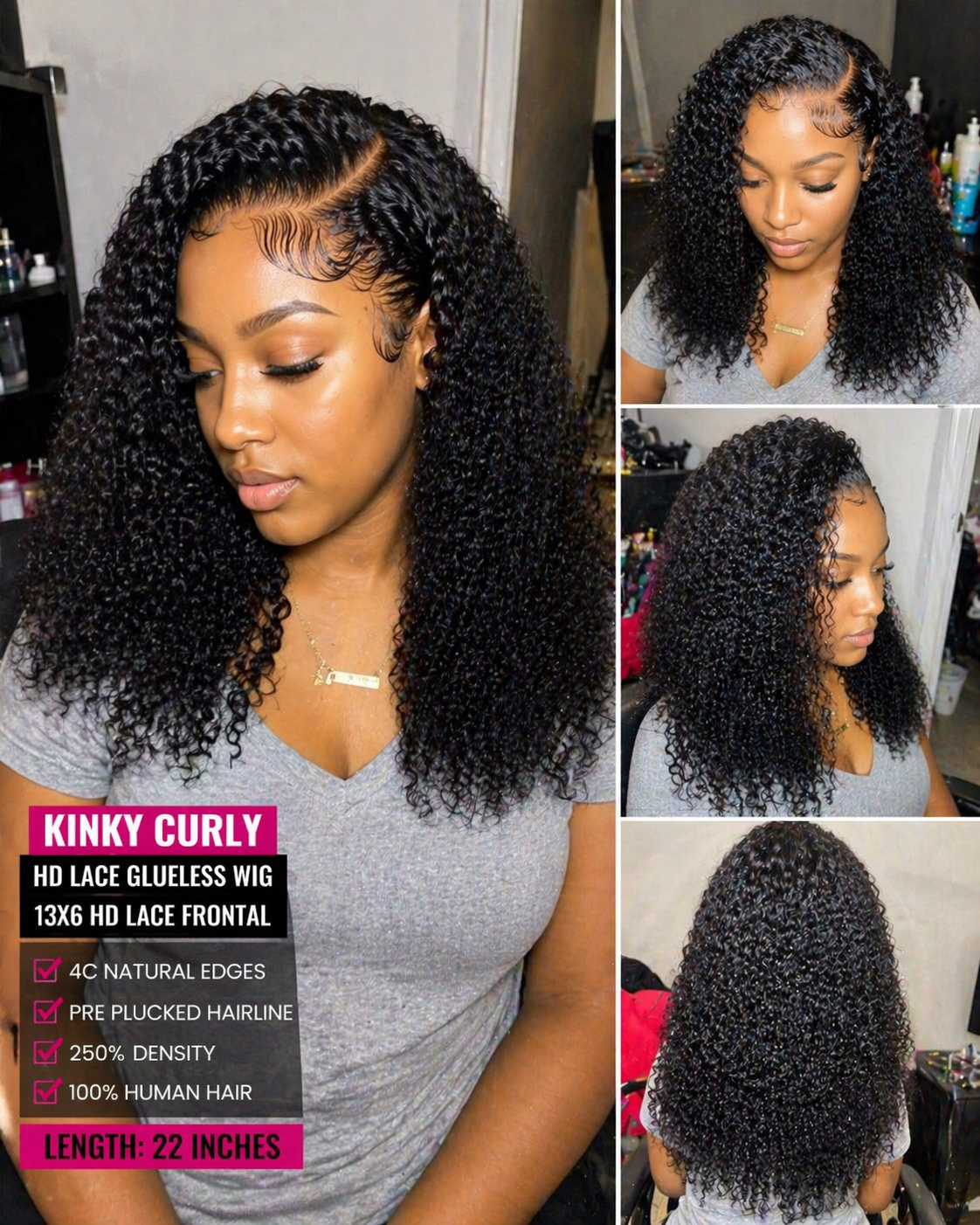 ✨Luxe 4C Kinky Curly HD Lace Wig – Natural Edges